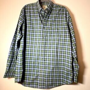 LL Bean Shirt Mens L-REG Blue Green Plaid Long Sleeves Button Up Traditional Fit